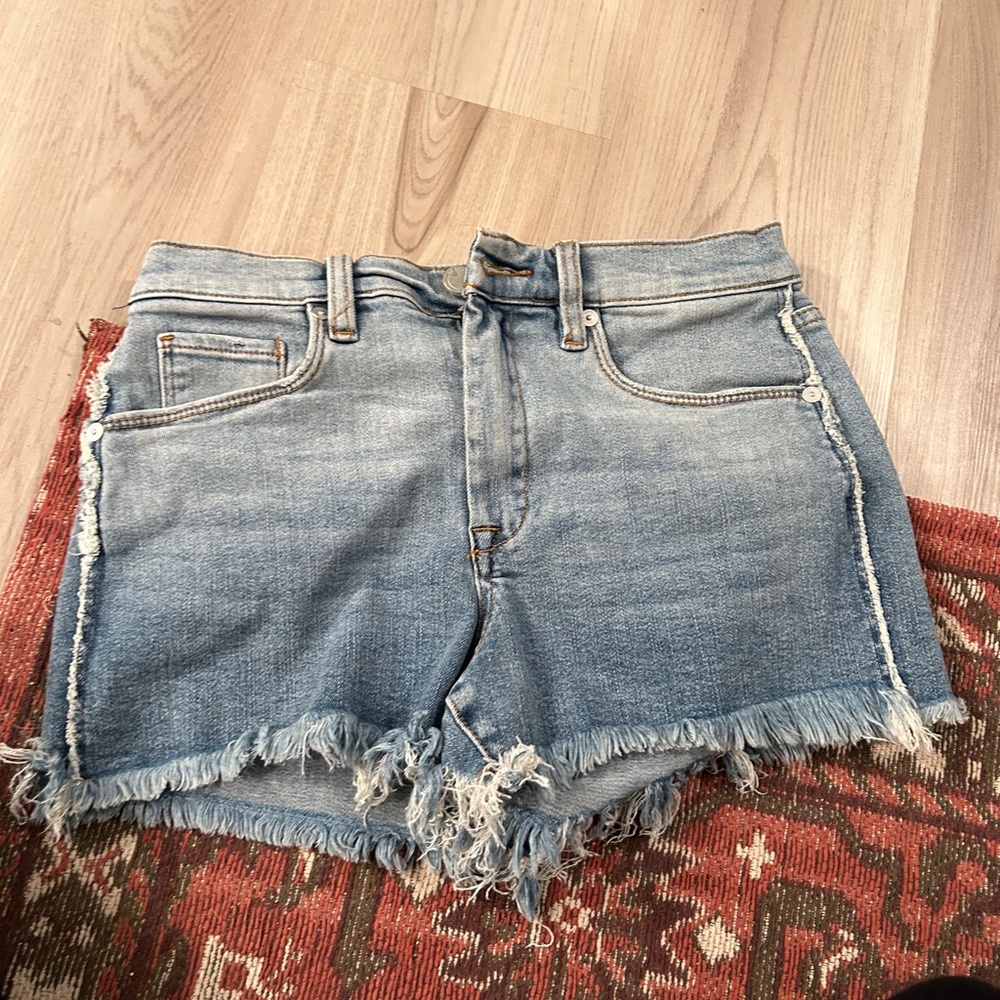 Blank NYC Light Blue Denim Frayed Hem Shorts